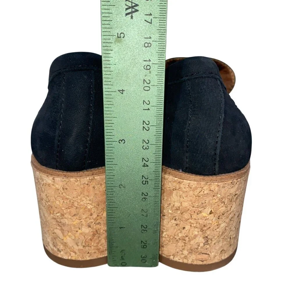 Lucky Brand Womens Black Suede platform Cork Heel Loafers Size 6.5. Preppy